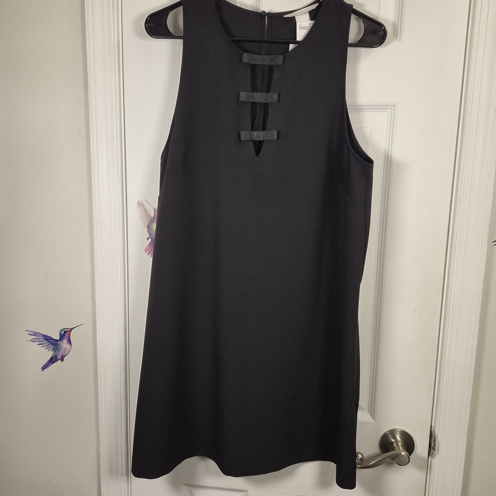 NWT H&M Black Bow Mini Dress Sleeveless Cutout Shift LBD Coquette Medium